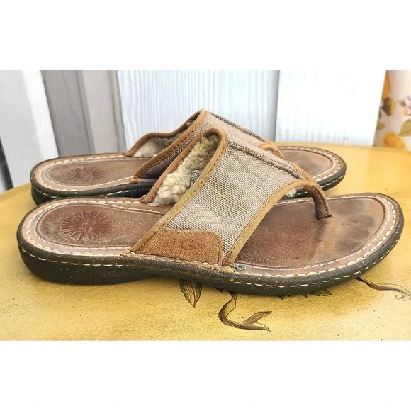 UGG Layback EU 39 US 8 Brown Fleece Lined Flip Flop Thong Sandals Comfort Shoes - Picture 3 of 7